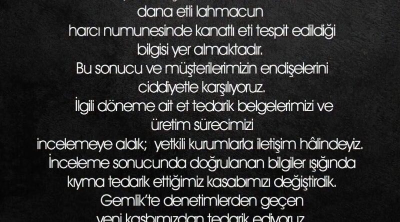BEY KEBAP’TAN AÇIKLAMA